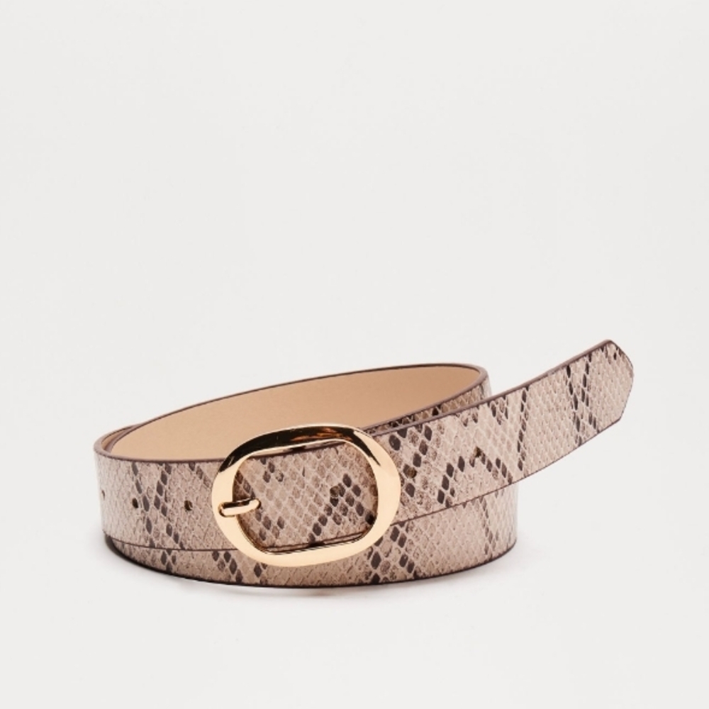 Snake Print Belt with Gold Buckle